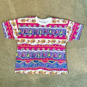 Vintage Victoria Sport Multi-Color Abstract Fish Marine Shirt All Over Print